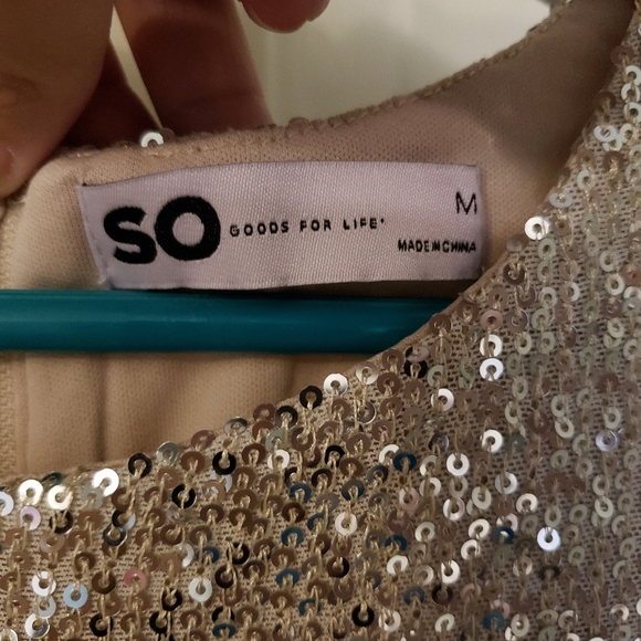 SO Junior's Cold Shoulder Sequin Dress in Champagne - Picture 2 of 10